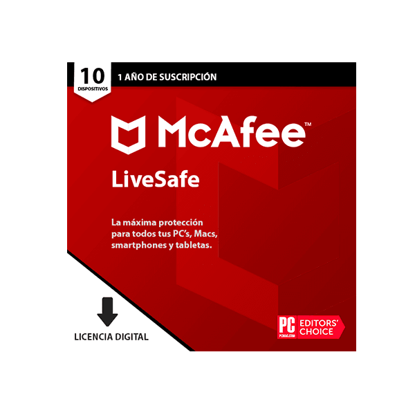 Antivirus McAfee LiveSafe para 10 Dispositivos, 12 Meses – Licencia Digital